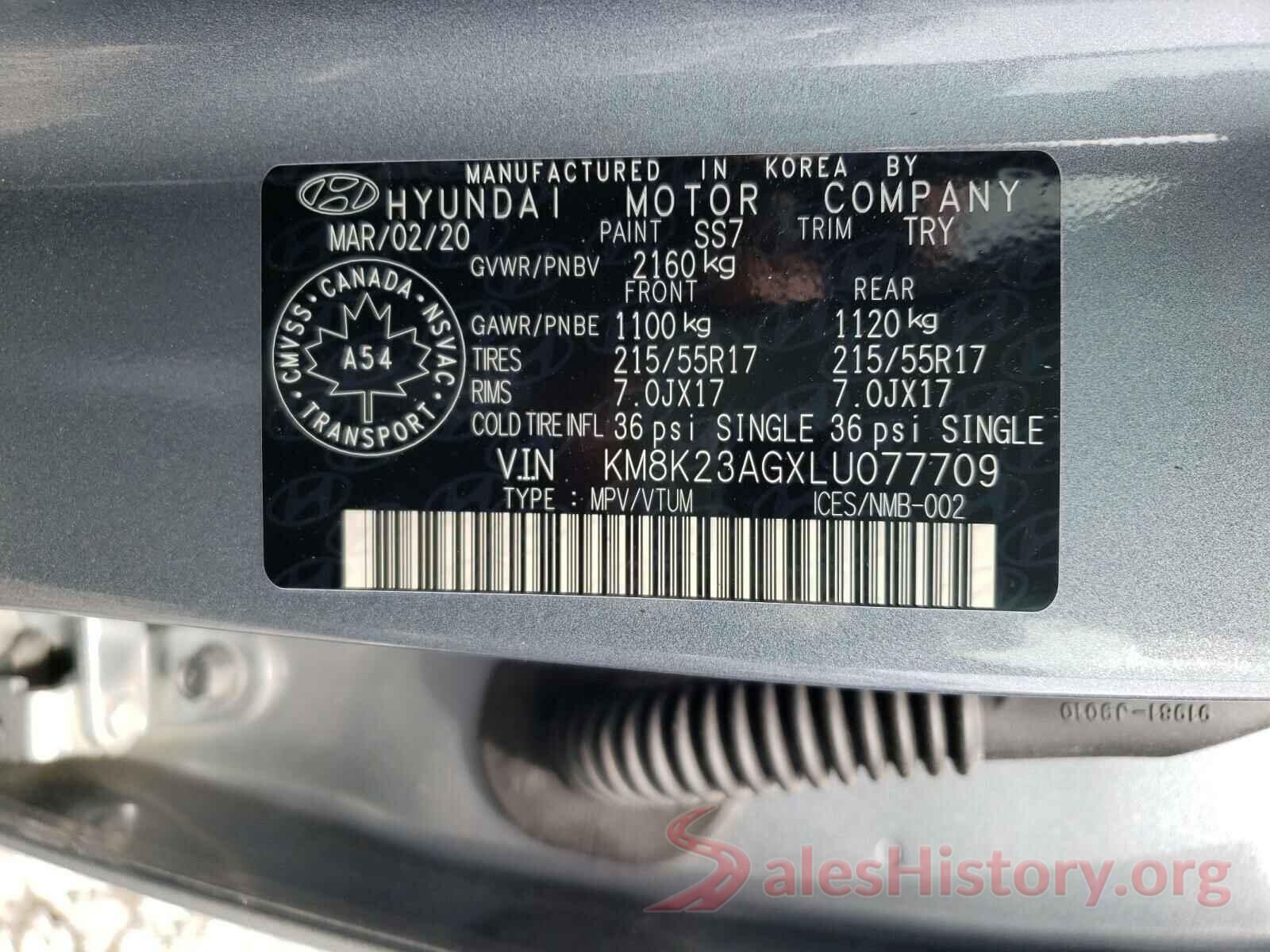 KM8K23AGXLU077709 2020 HYUNDAI KONA