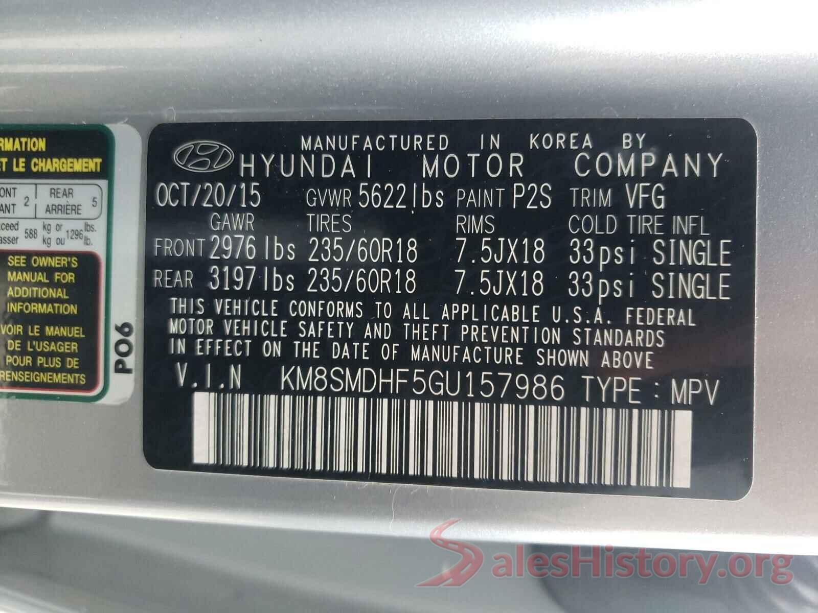 KM8SMDHF5GU157986 2016 HYUNDAI SANTA FE