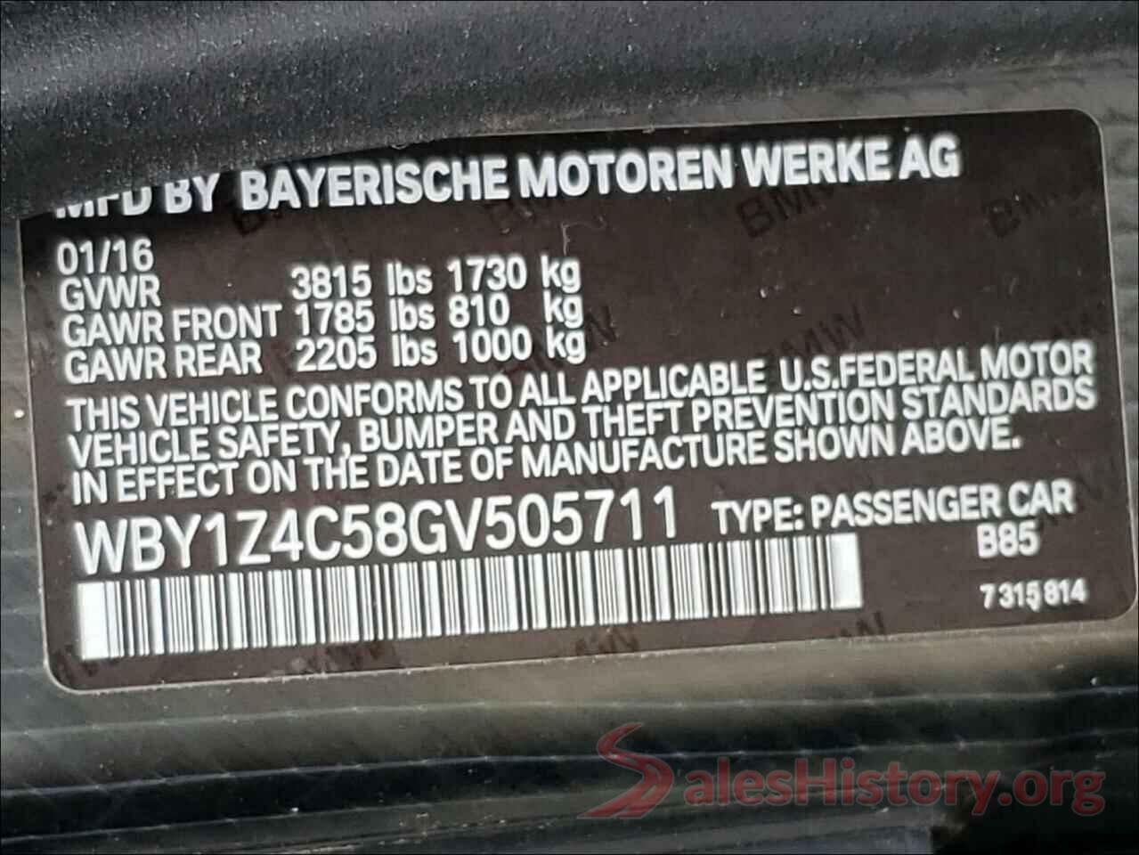 WBY1Z4C58GV505711 2016 BMW I SERIES