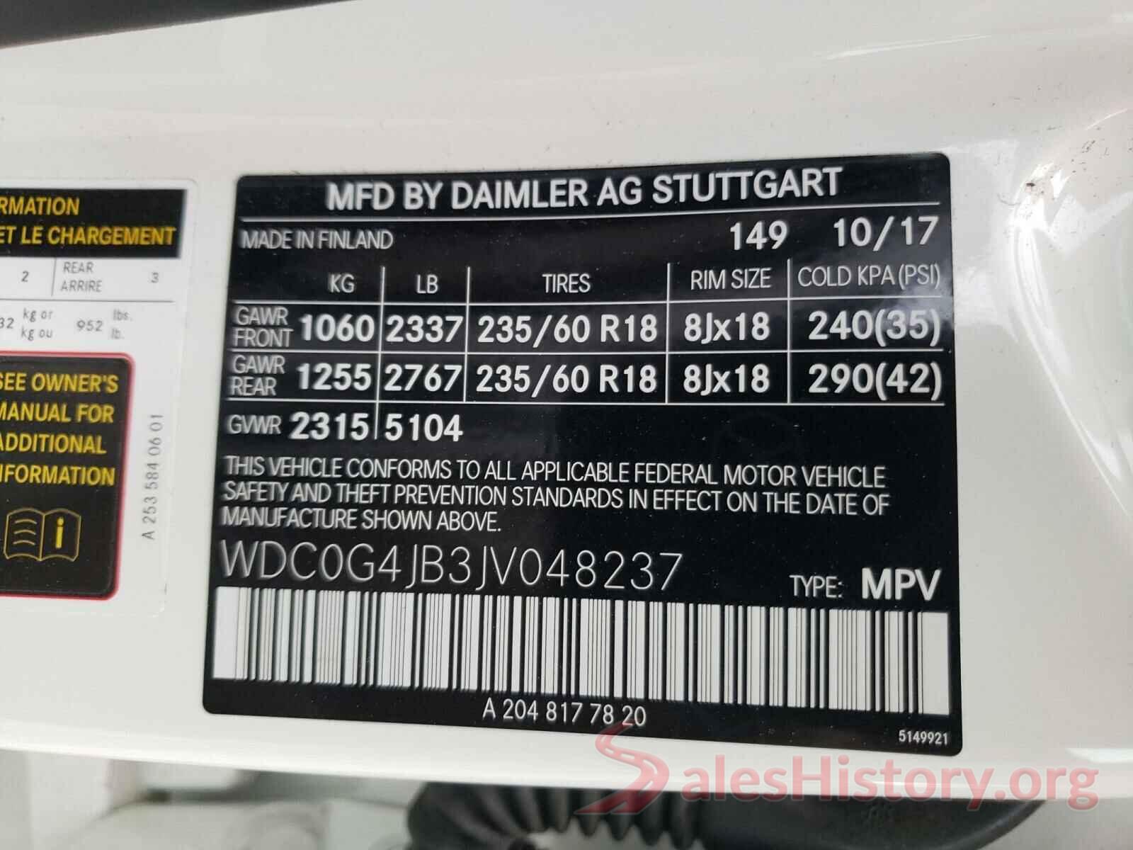 WDC0G4JB3JV048237 2018 MERCEDES-BENZ G CLASS