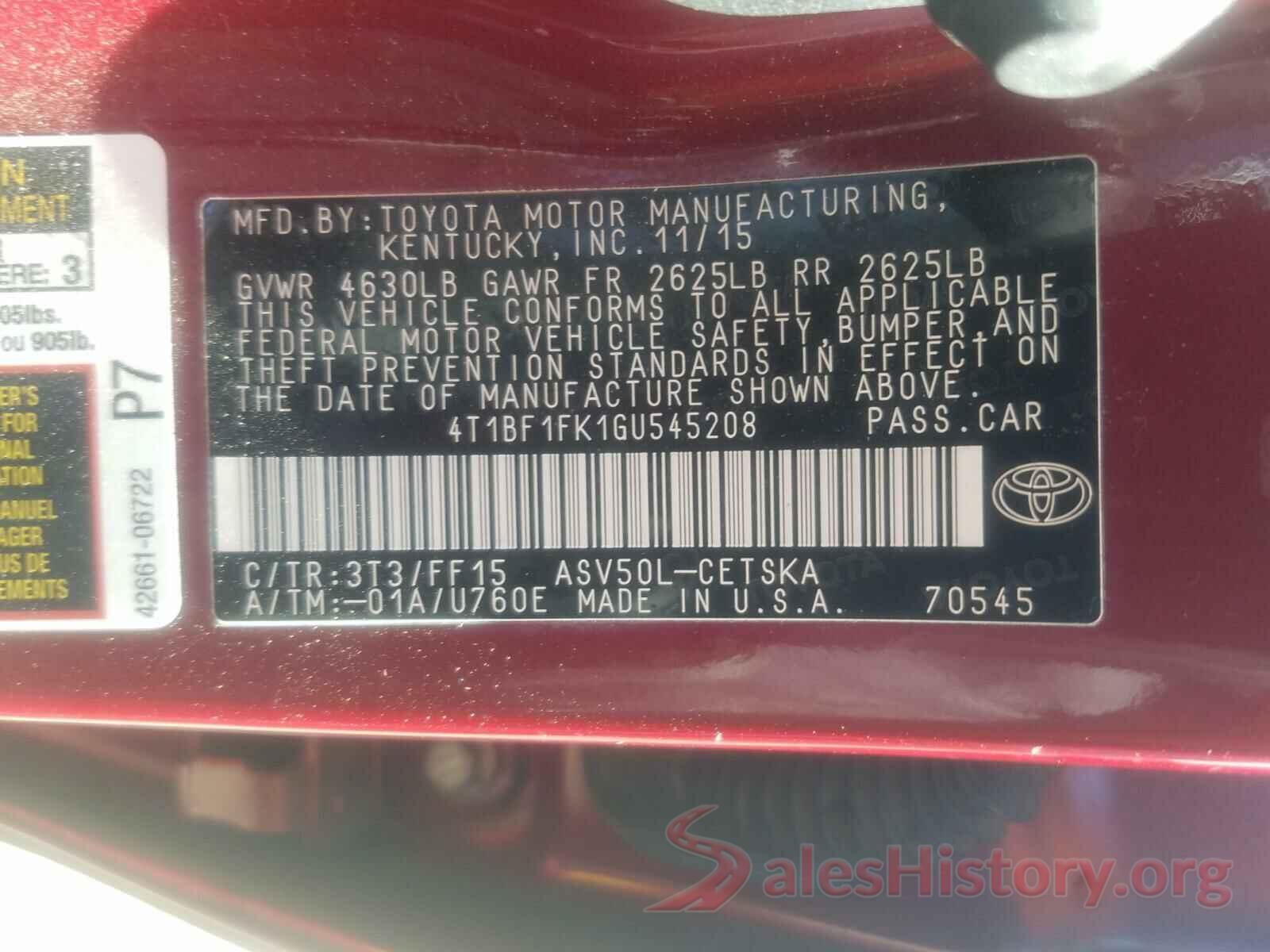 4T1BF1FK1GU545208 2016 TOYOTA CAMRY