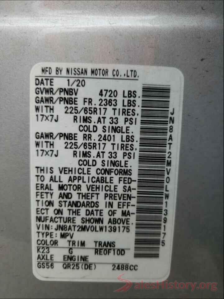 JN8AT2MV0LW139175 2020 NISSAN ROGUE