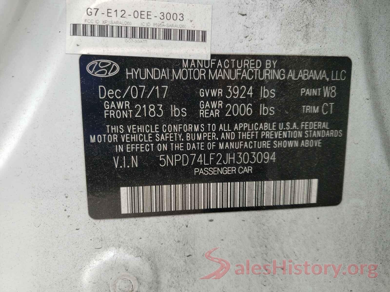 5NPD74LF2JH303094 2018 HYUNDAI ELANTRA