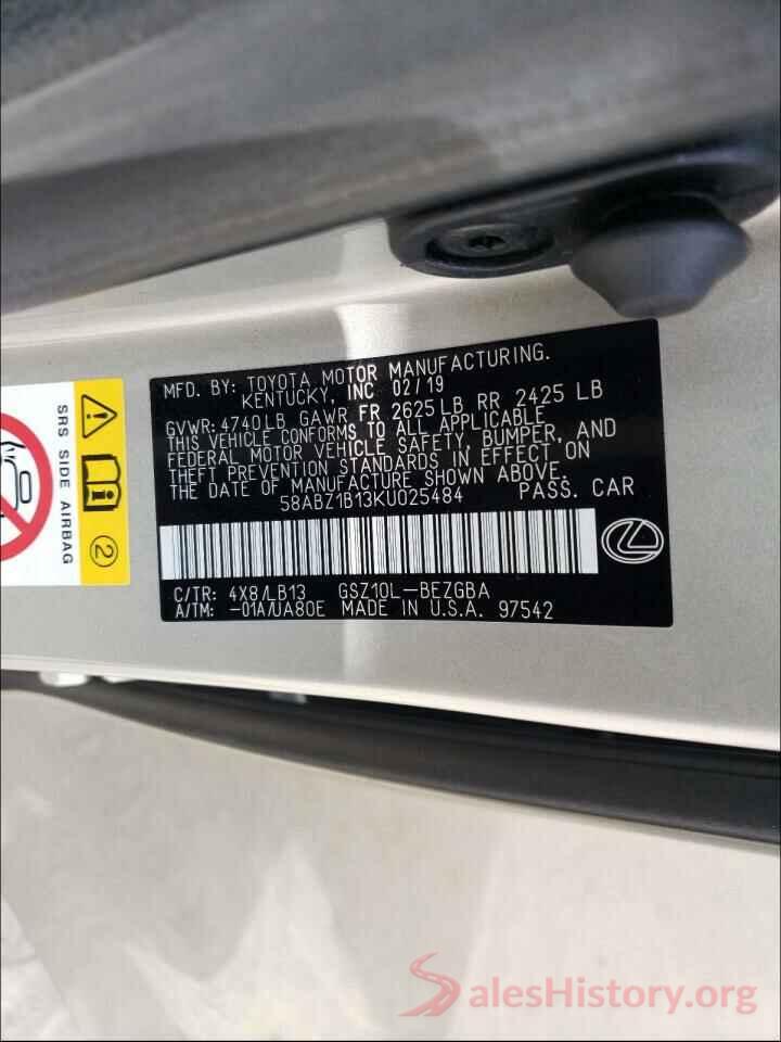 58ABZ1B13KU025484 2019 LEXUS ES350