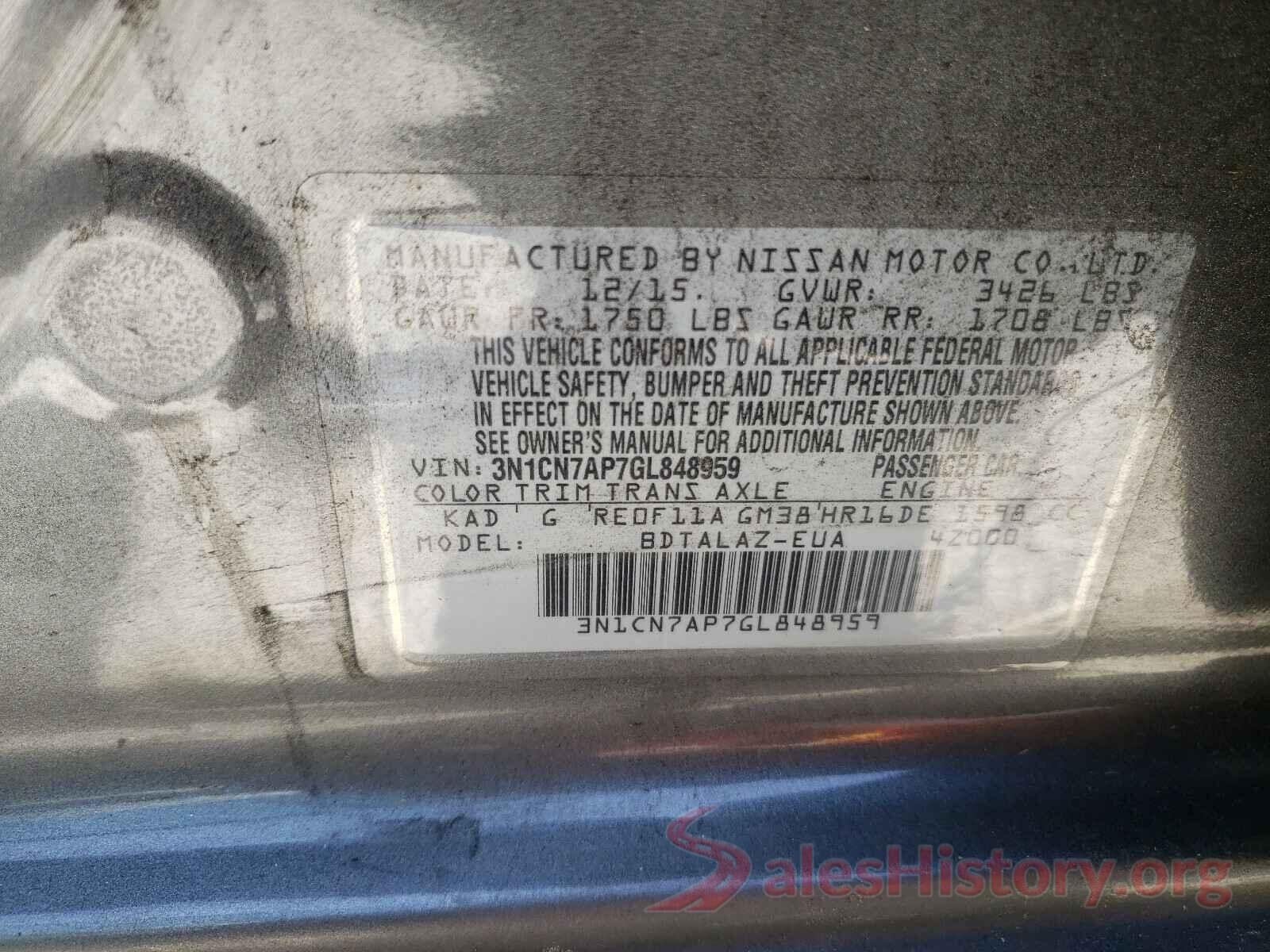 3N1CN7AP7GL848959 2016 NISSAN VERSA