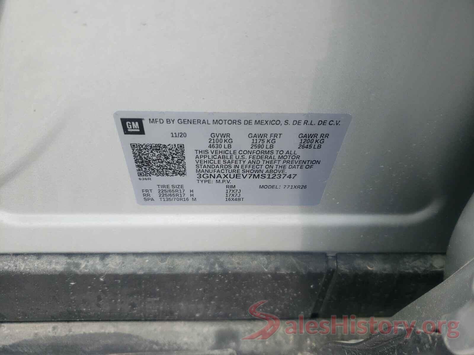 3GNAXUEV7MS123747 2021 CHEVROLET EQUINOX