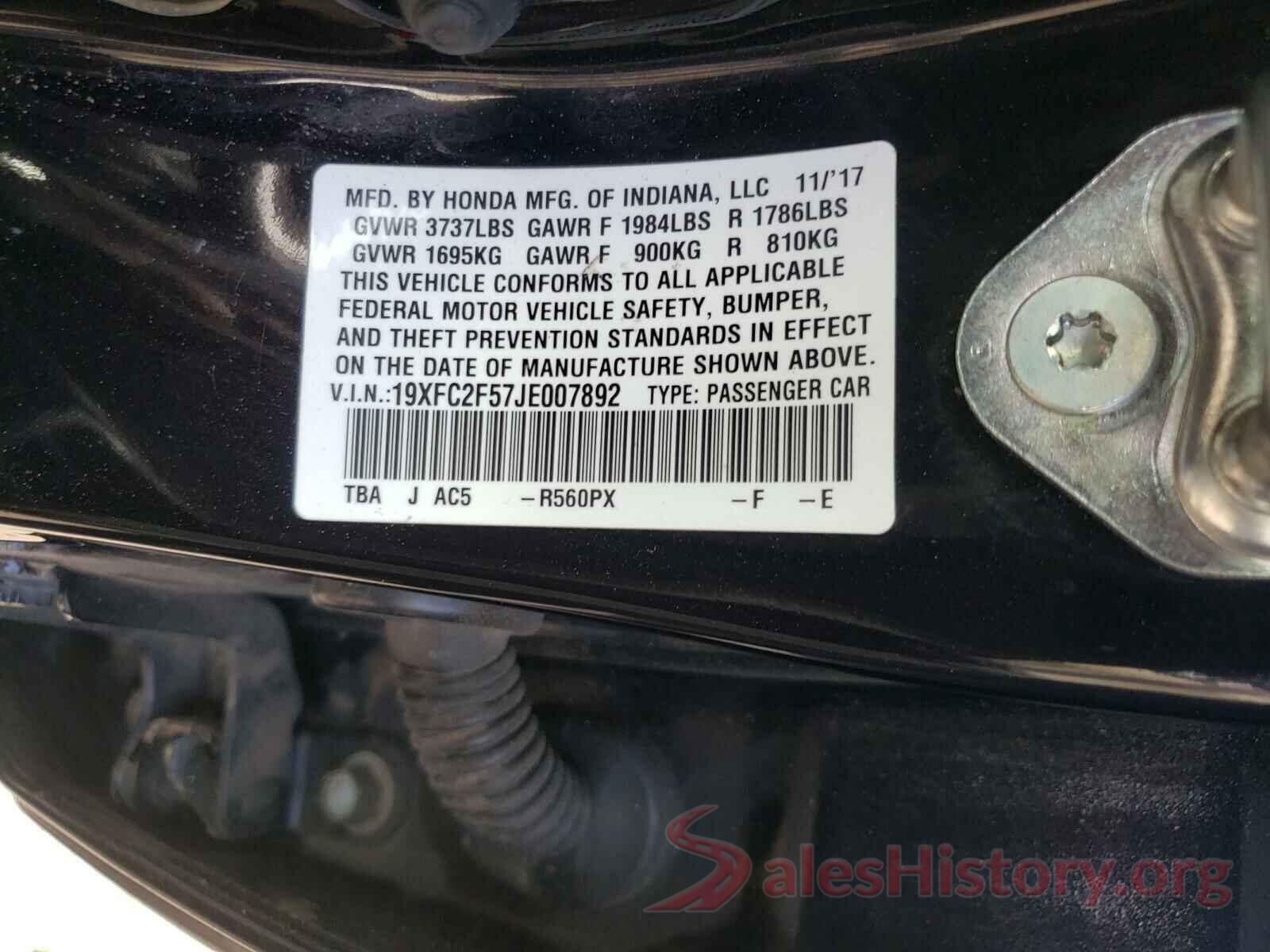 19XFC2F57JE007892 2018 HONDA CIVIC