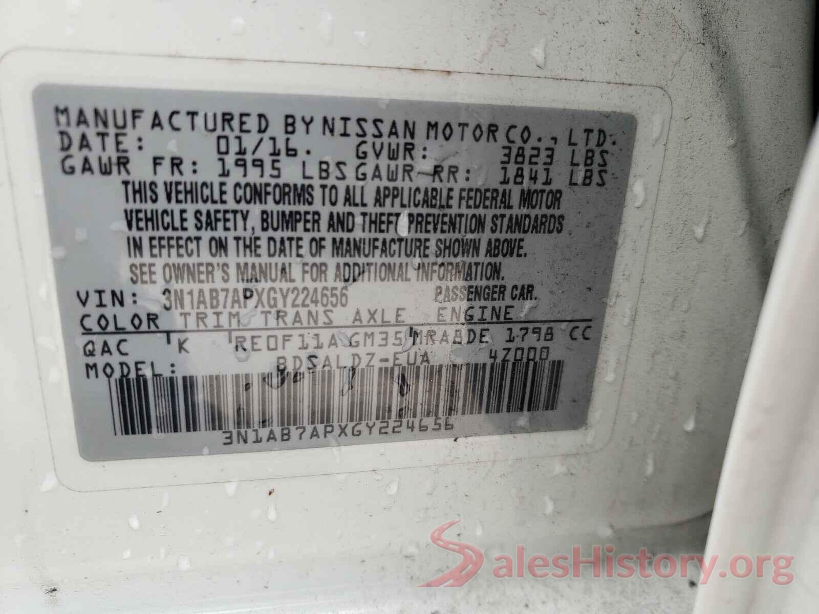 3N1AB7APXGY224656 2016 NISSAN SENTRA