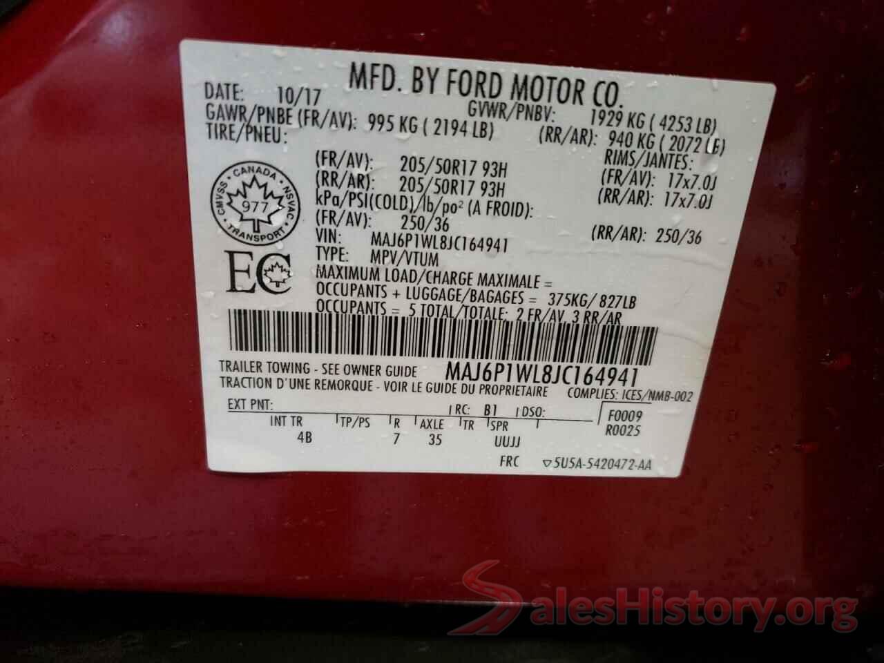 MAJ6P1WL8JC164941 2018 FORD ECOSPORT