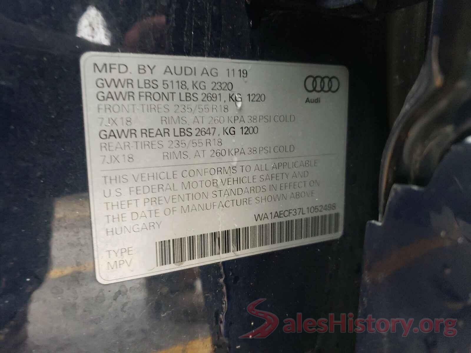 WA1AECF37L1052498 2020 AUDI Q3