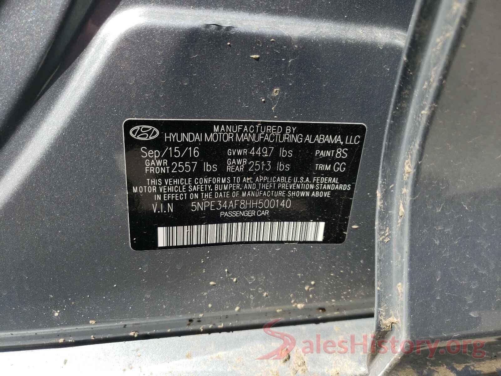 5NPE34AF8HH500140 2017 HYUNDAI SONATA