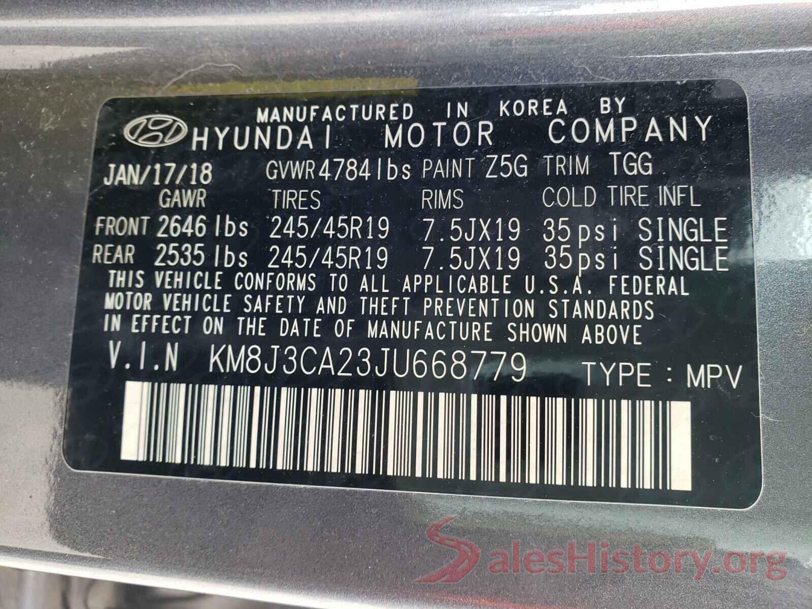 KM8J3CA23JU668779 2018 HYUNDAI TUCSON