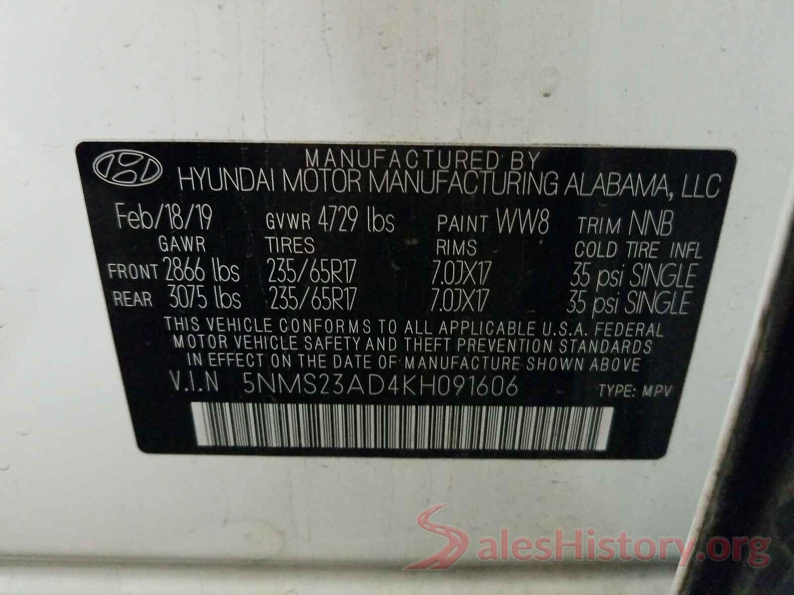 5NMS23AD4KH091606 2019 HYUNDAI SANTA FE