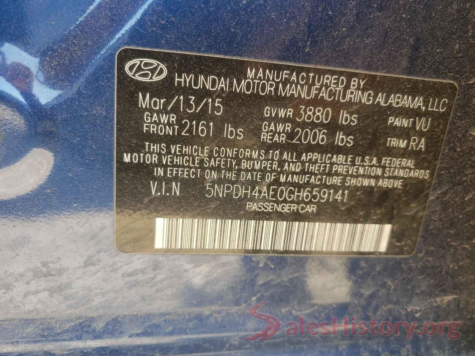 5NPDH4AE0GH659141 2016 HYUNDAI ELANTRA