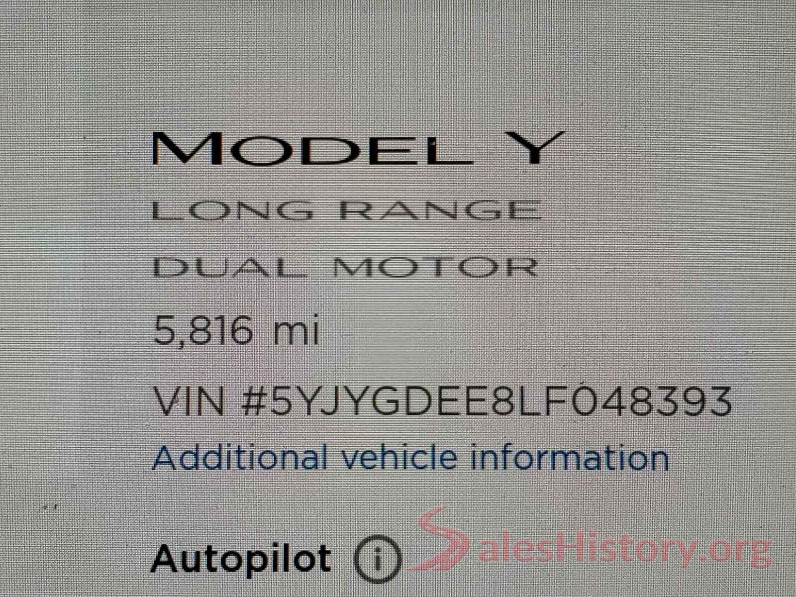 5YJYGDEE8LF048393 2020 TESLA MODEL Y