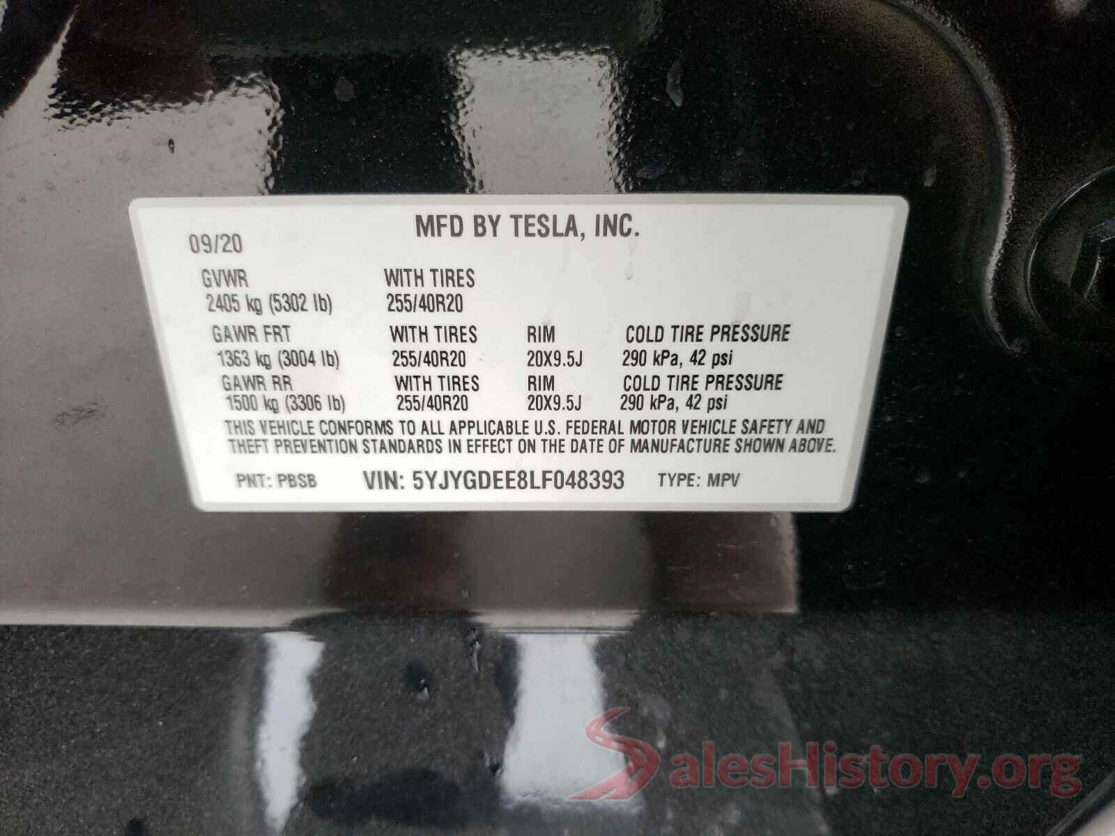 5YJYGDEE8LF048393 2020 TESLA MODEL Y