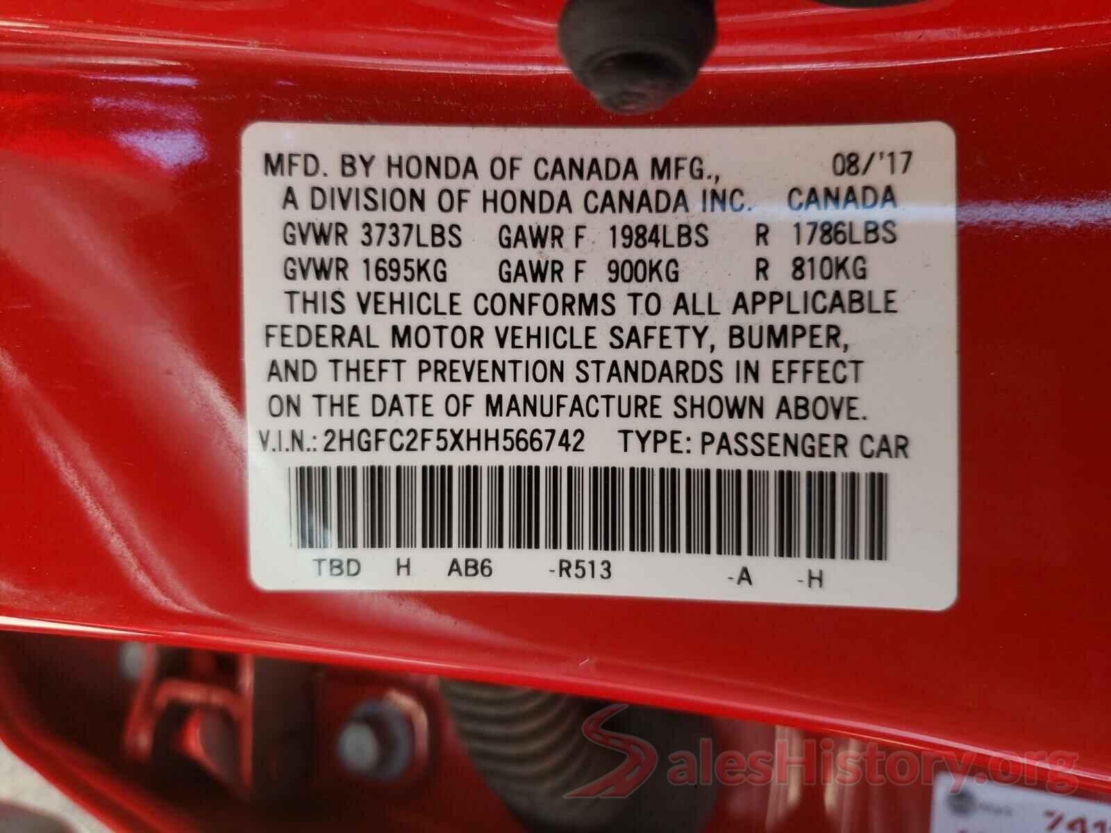 2HGFC2F5XHH566742 2017 HONDA CIVIC