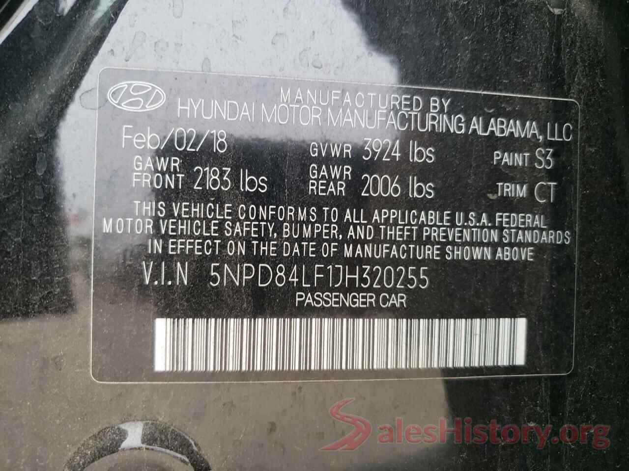 5NPD84LF1JH320255 2018 HYUNDAI ELANTRA