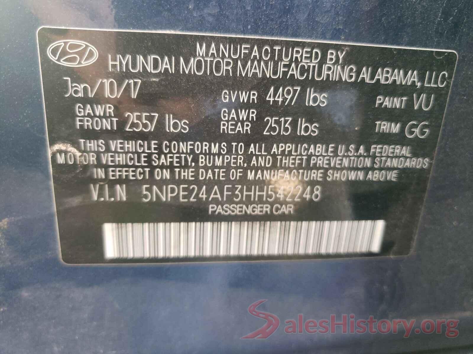 5NPE24AF3HH542248 2017 HYUNDAI SONATA