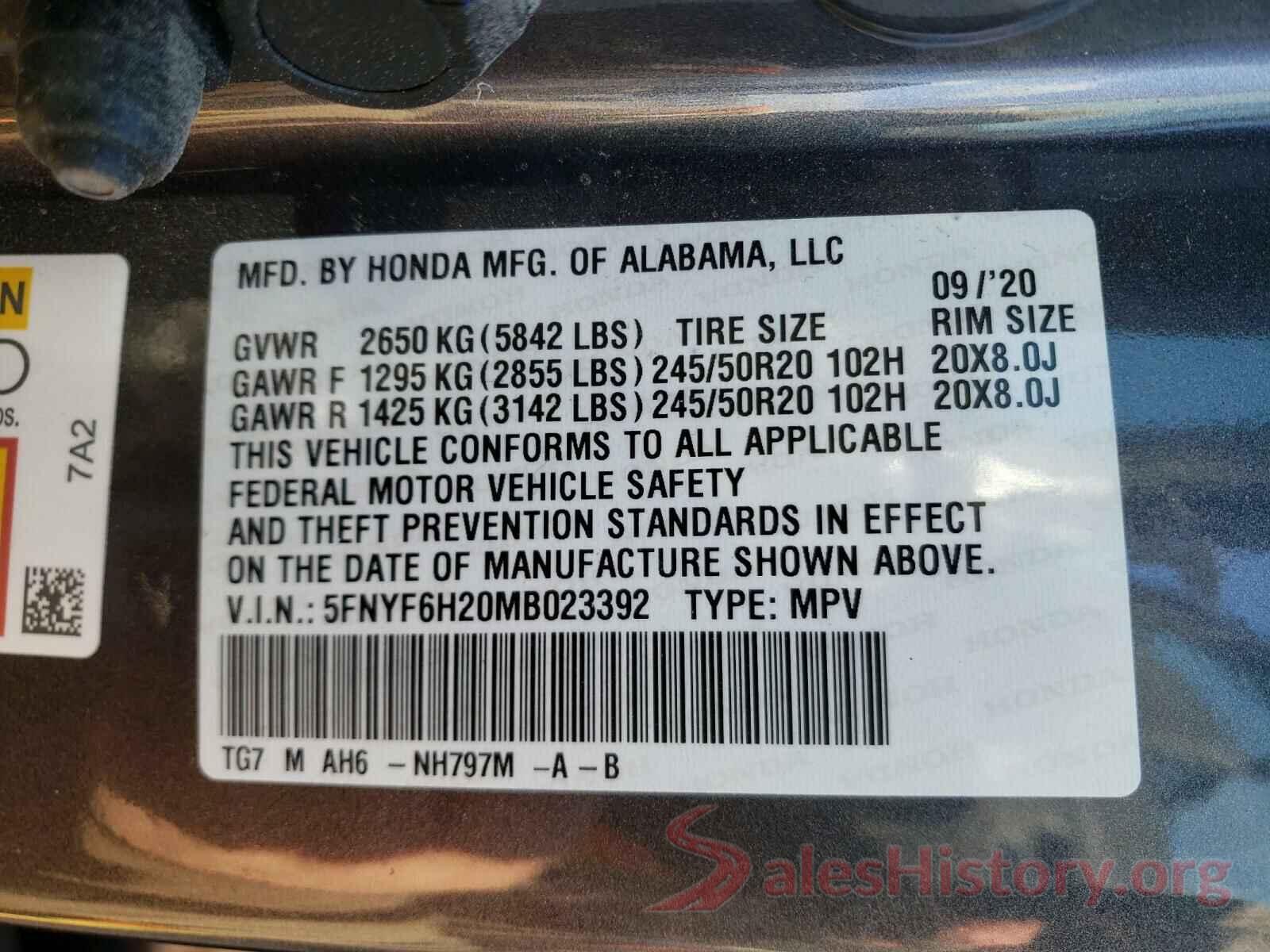 5FNYF6H20MB023392 2021 HONDA PILOT