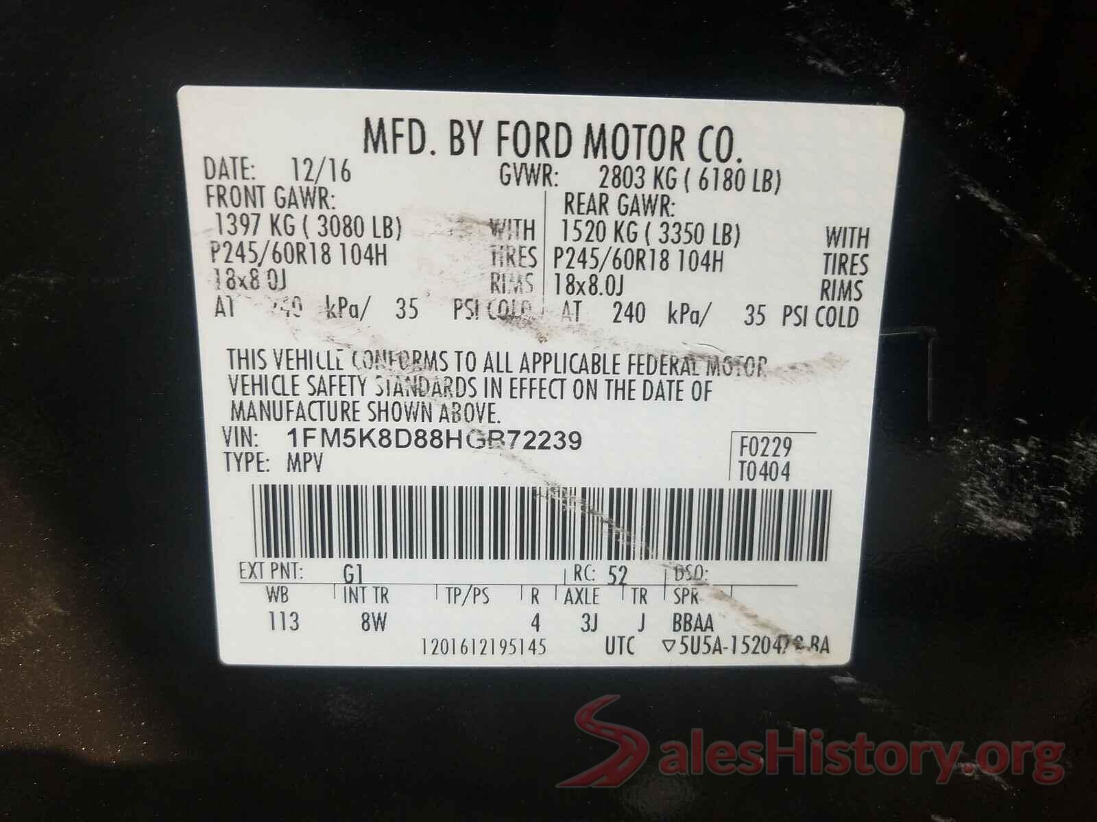 1FM5K8D88HGB72239 2017 FORD EXPLORER