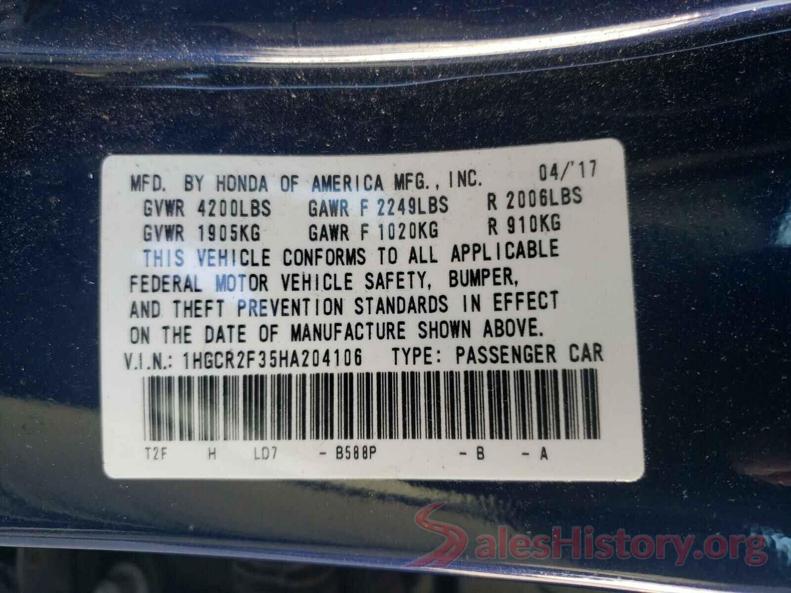 1HGCR2F35HA204106 2017 HONDA ACCORD