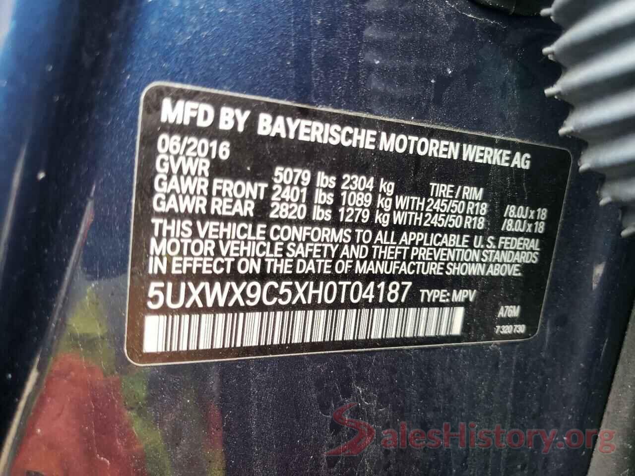 5UXWX9C5XH0T04187 2017 BMW X3