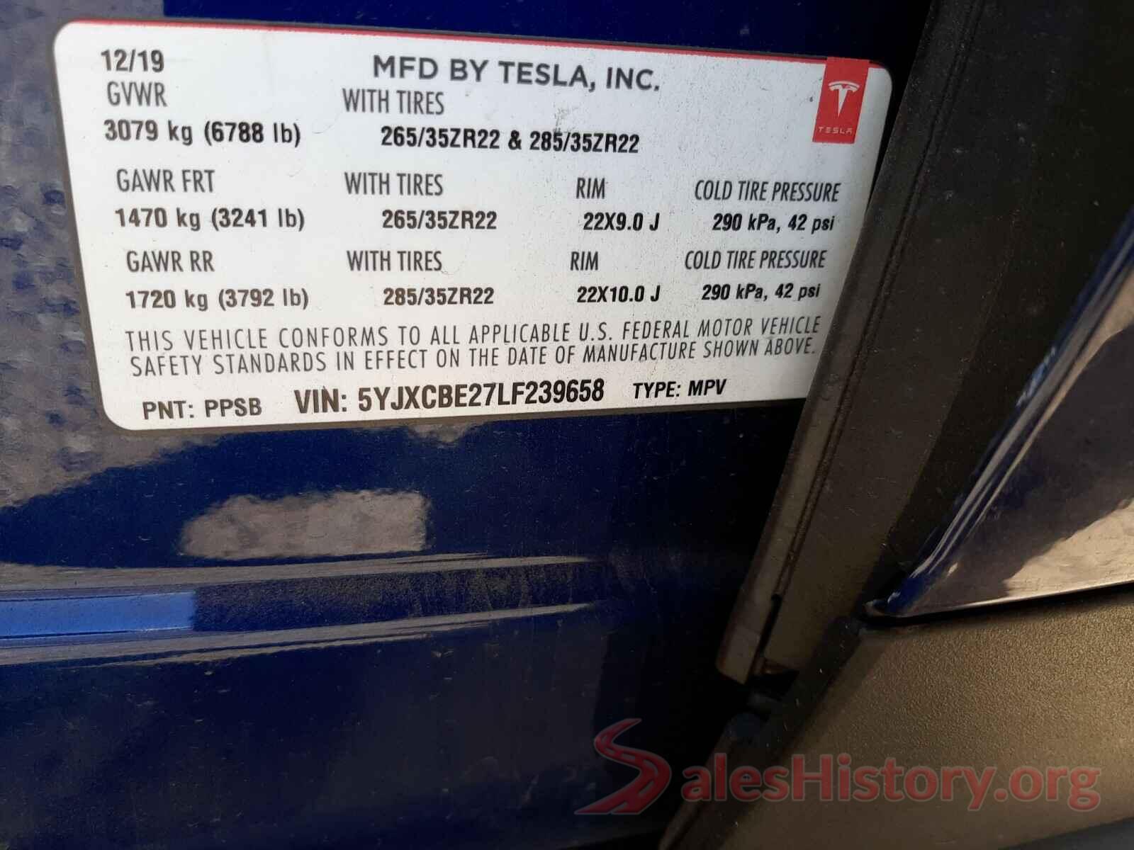 5YJXCBE27LF239658 2020 TESLA MODEL X