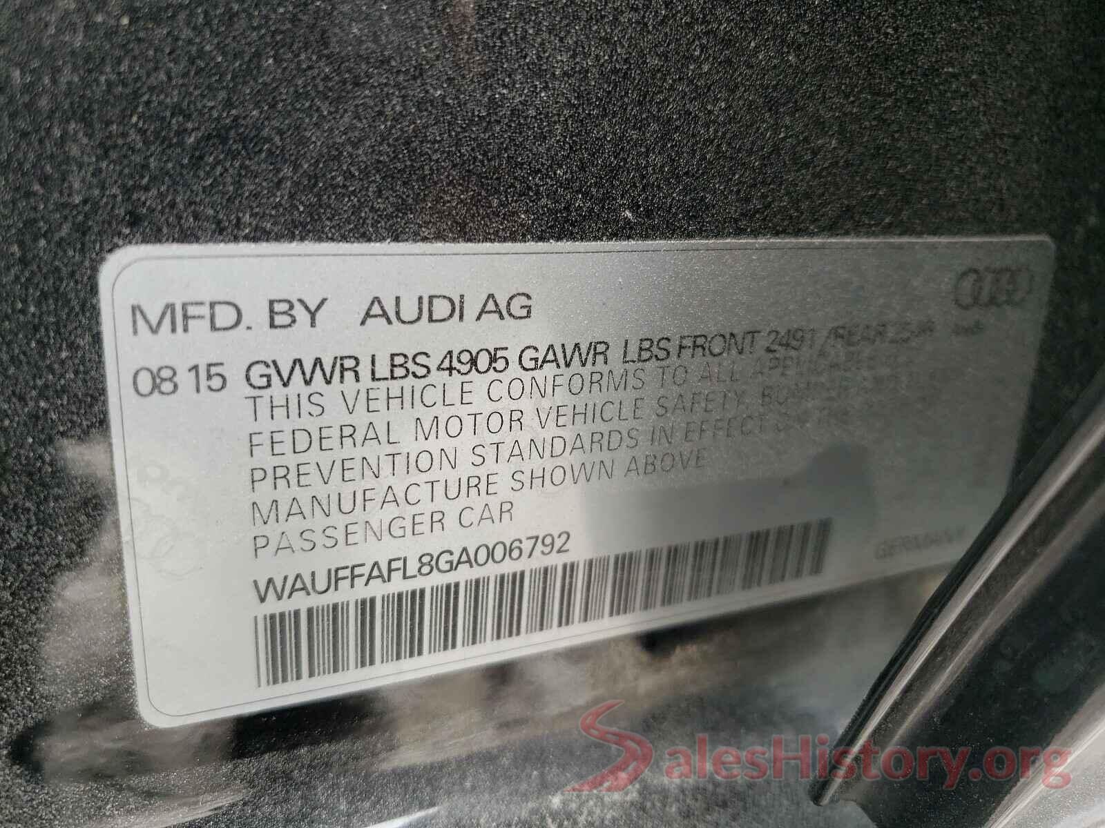 WAUFFAFL8GA006792 2016 AUDI A4