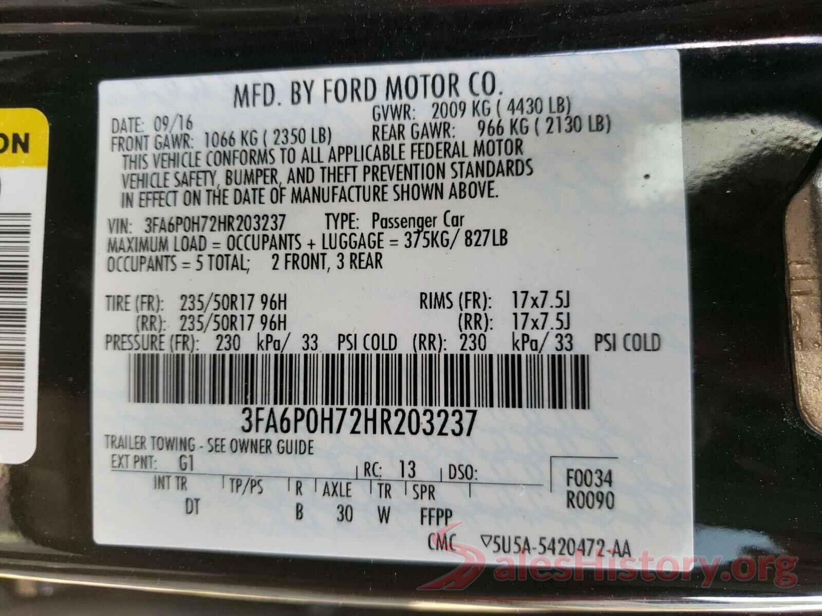 3FA6P0H72HR203237 2017 FORD FUSION