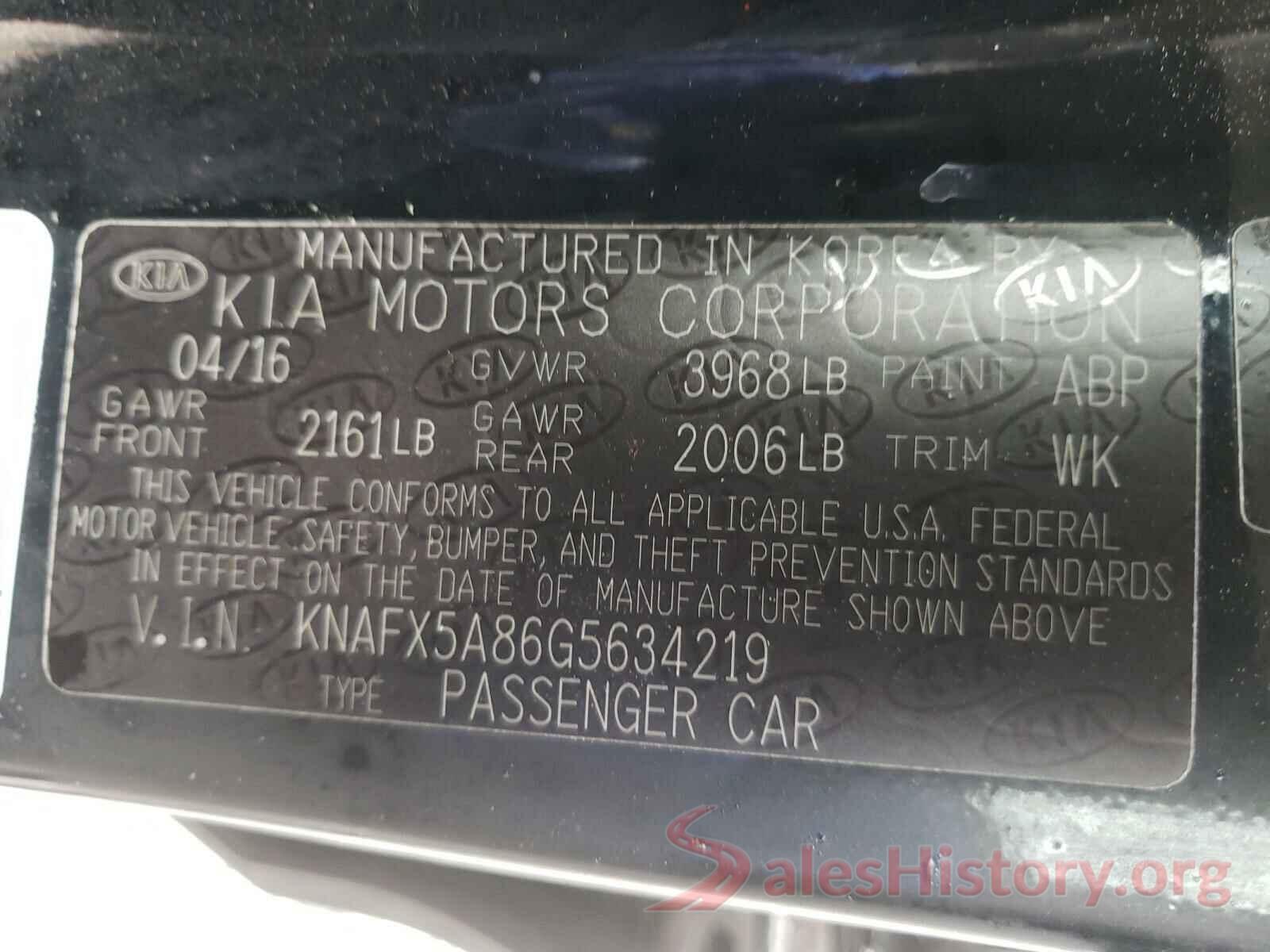 KNAFX5A86G5634219 2016 KIA FORTE