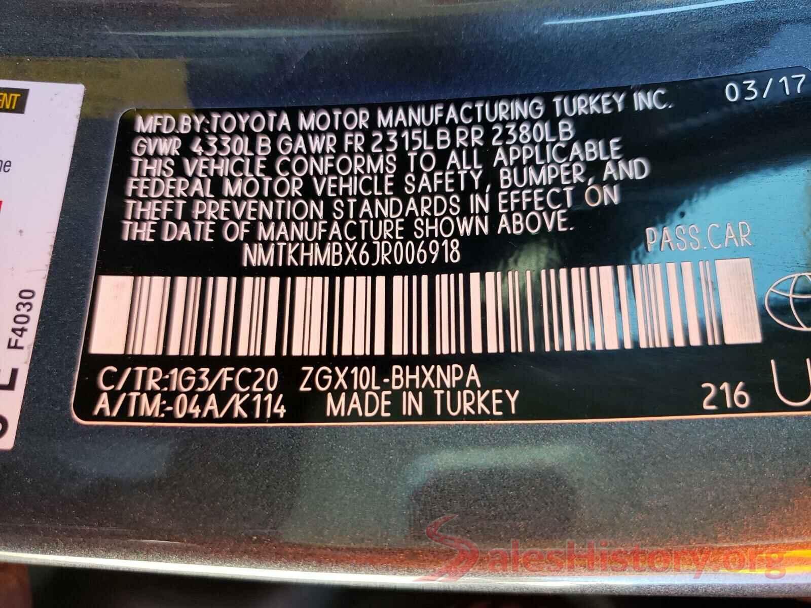 NMTKHMBX6JR006918 2018 TOYOTA C-HR