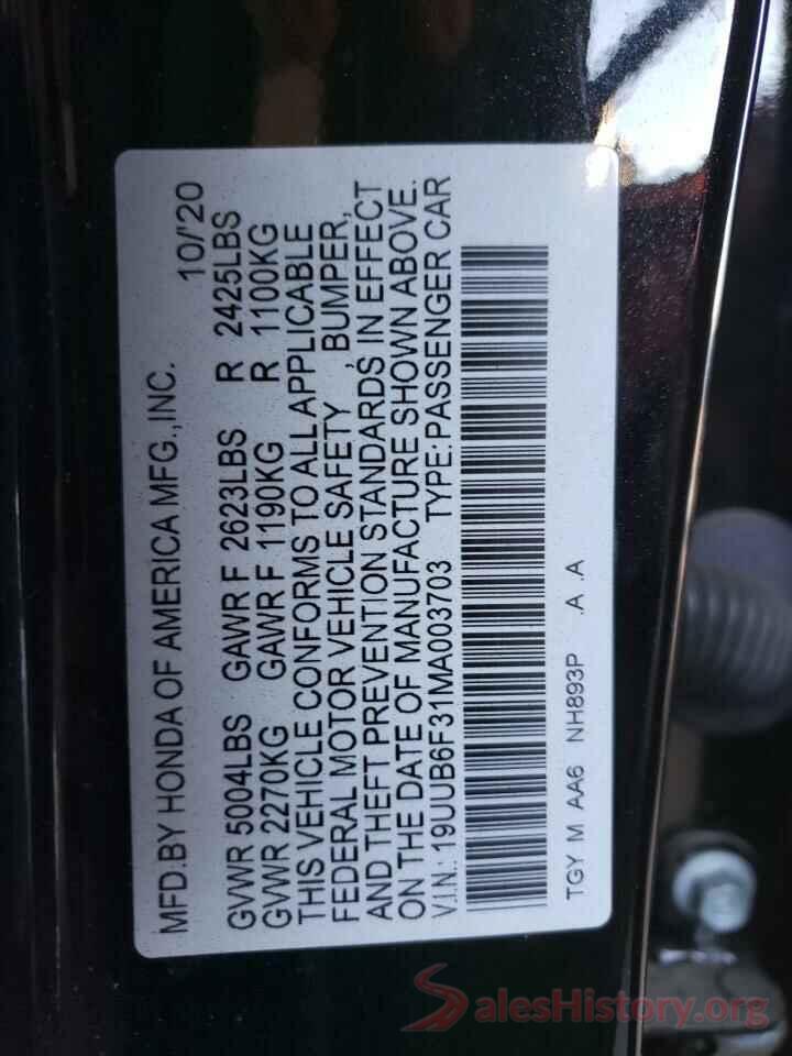 19UUB6F31MA003703 2021 ACURA TLX