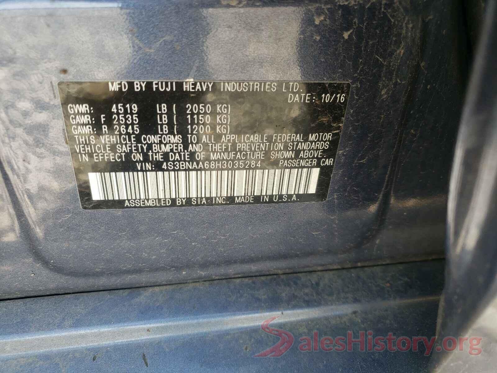 4S3BNAA68H3035284 2017 SUBARU LEGACY