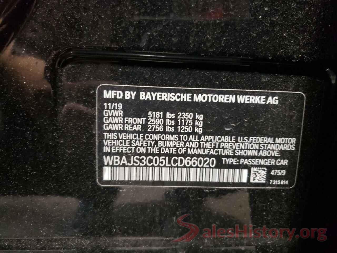 WBAJS3C05LCD66020 2020 BMW 5 SERIES