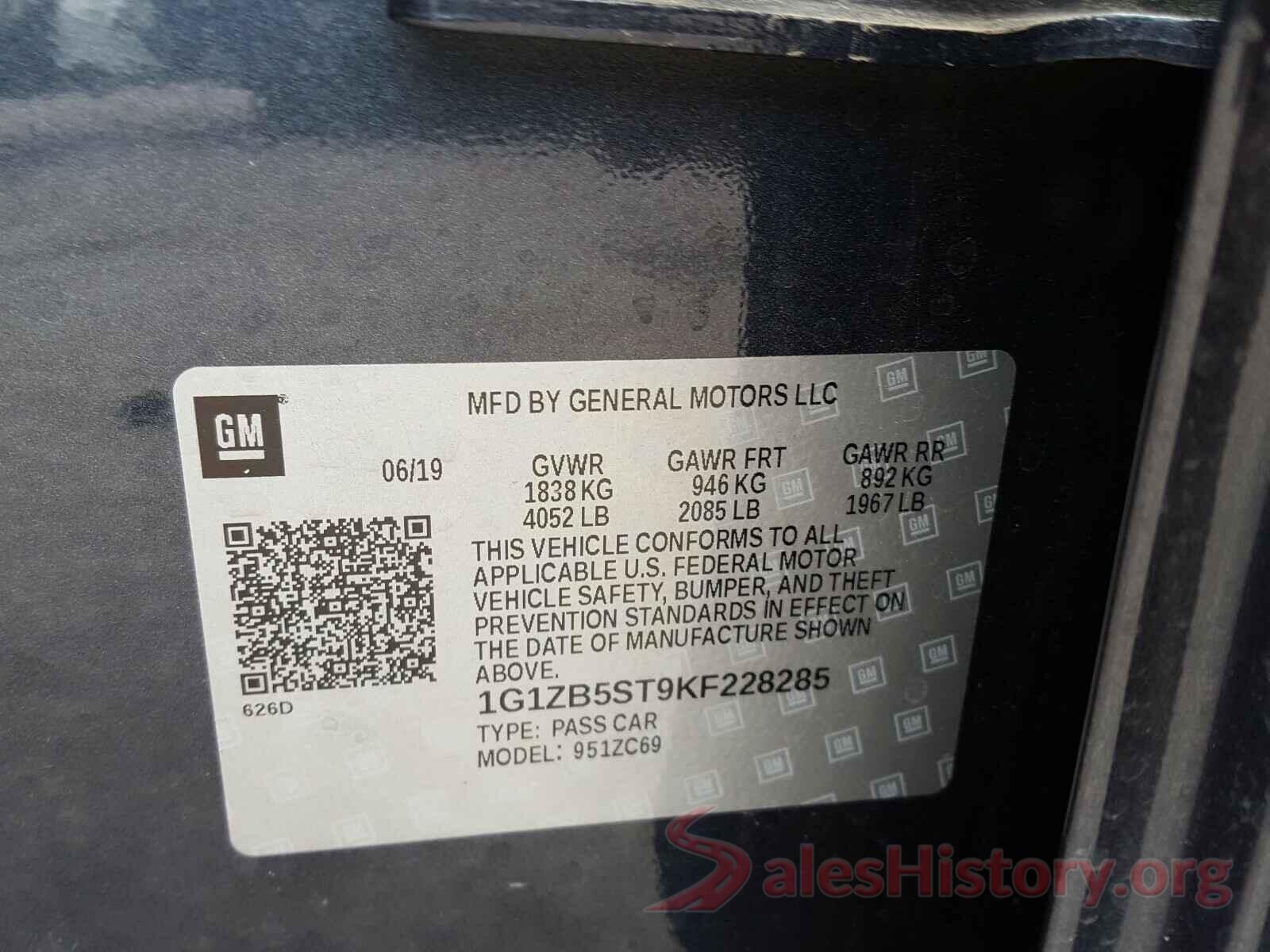 1G1ZB5ST9KF228285 2019 CHEVROLET MALIBU