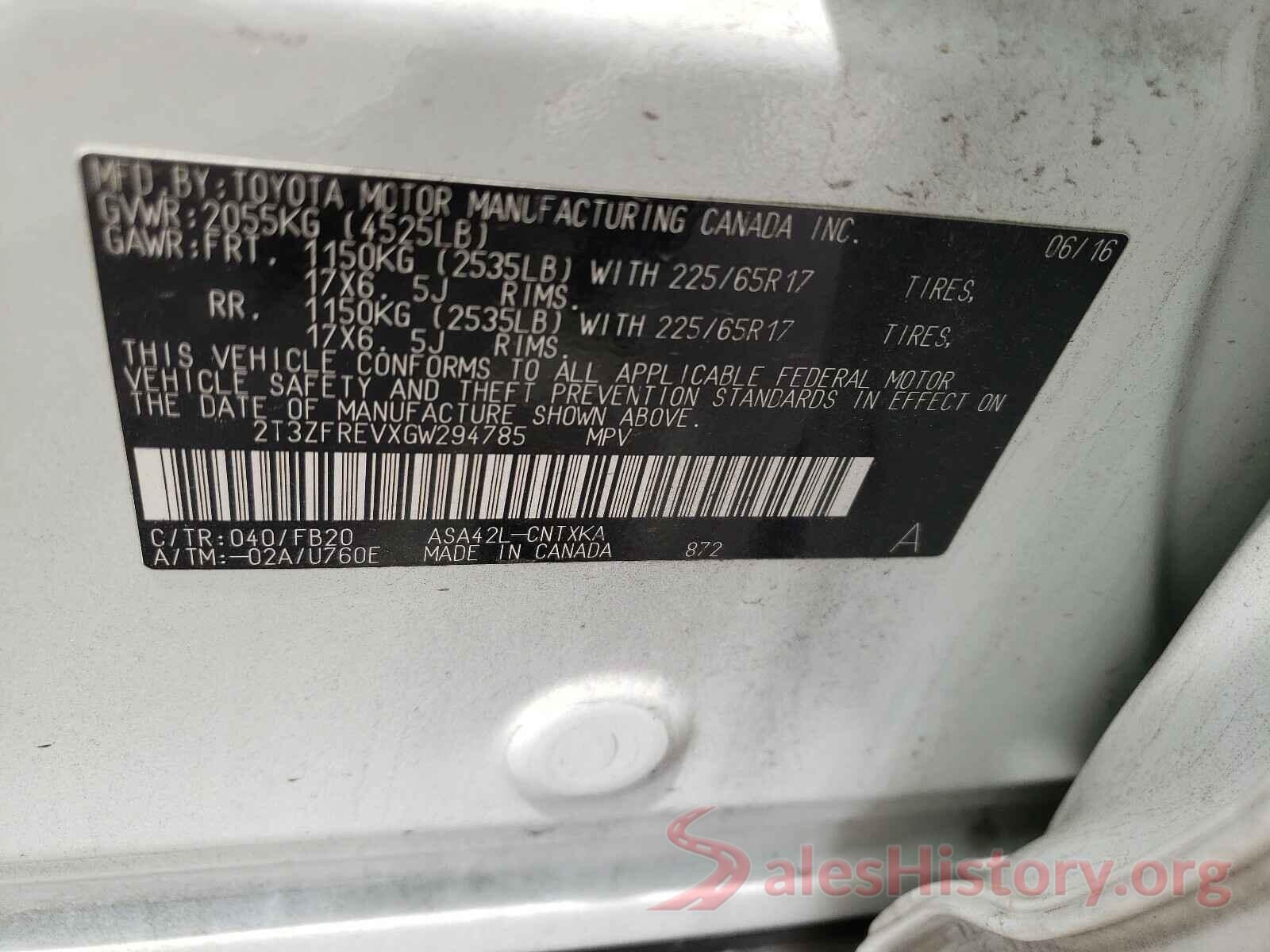 2T3ZFREVXGW294785 2016 TOYOTA RAV4