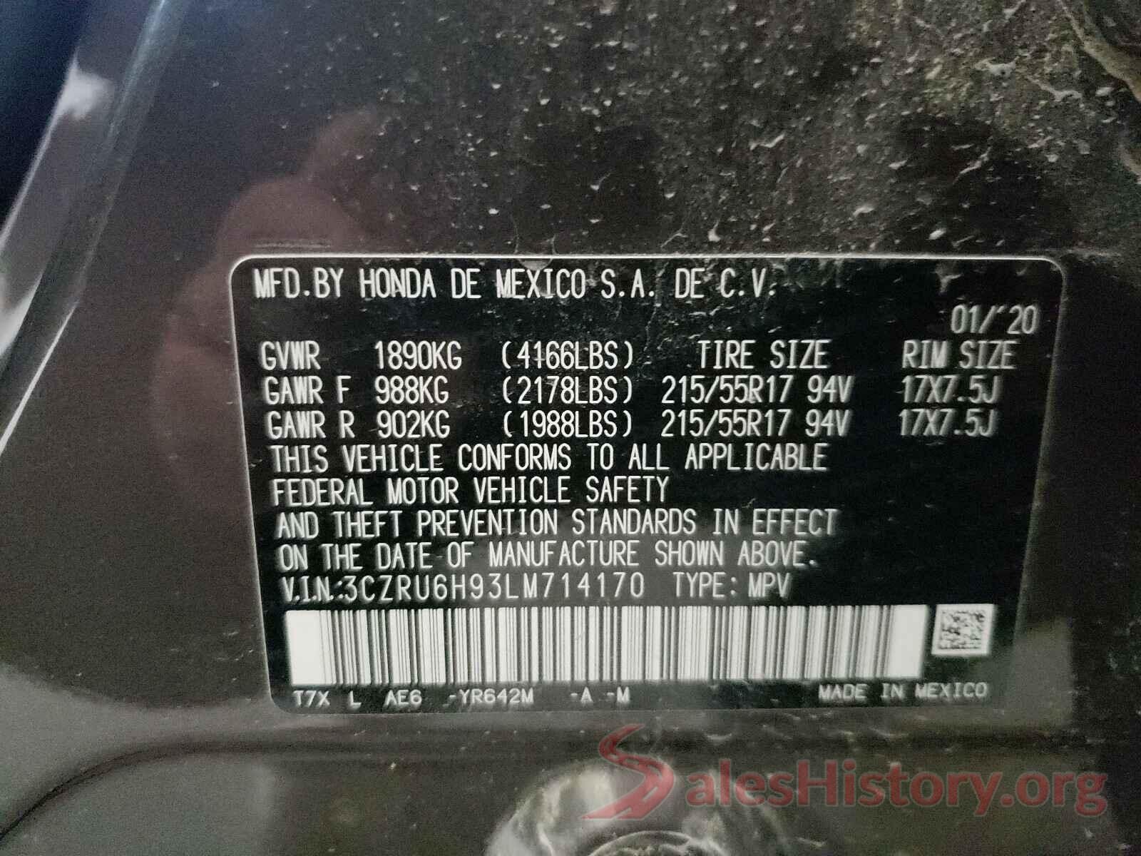 3CZRU6H93LM714170 2020 HONDA HR-V