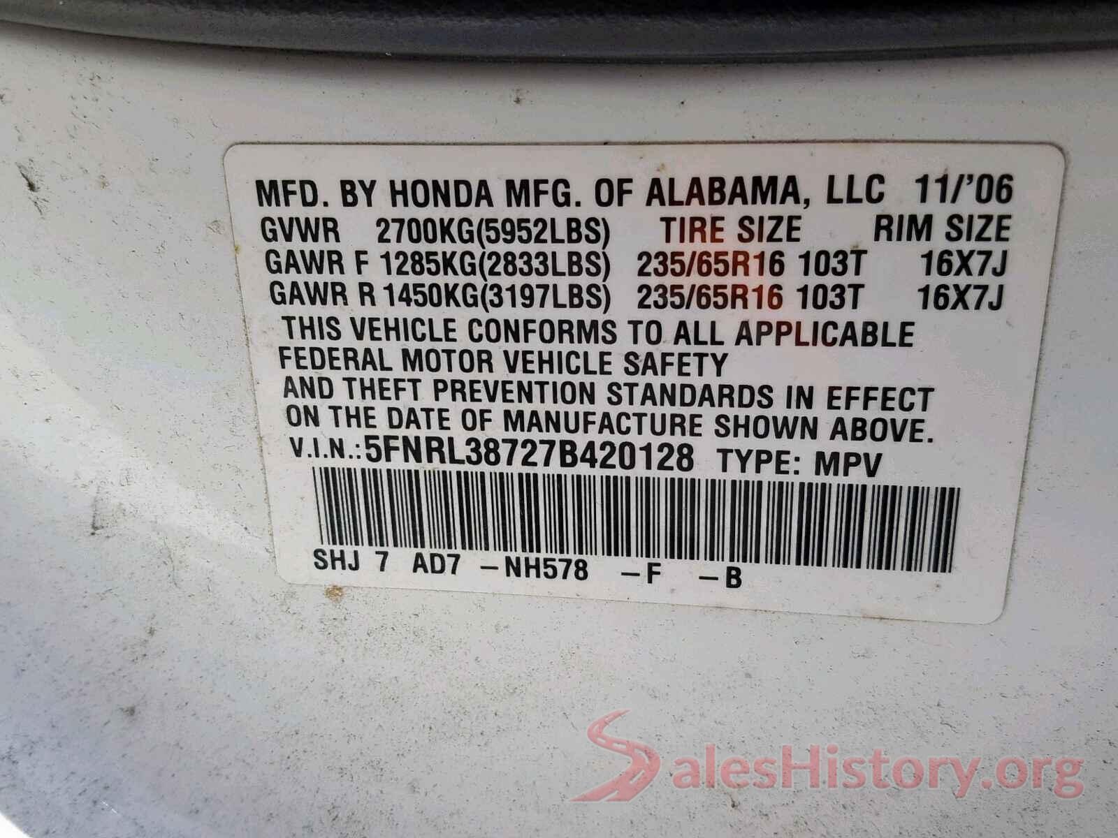 5FNRL38727B420128 2007 HONDA ODYSSEY EX