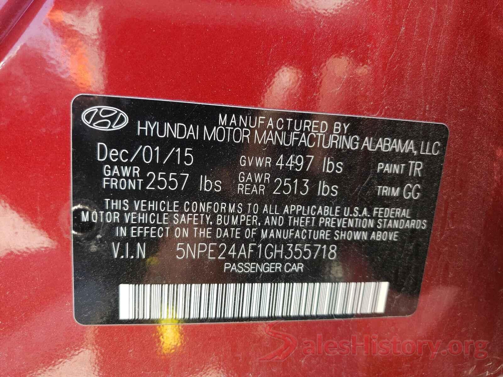 5NPE24AF1GH355718 2016 HYUNDAI SONATA