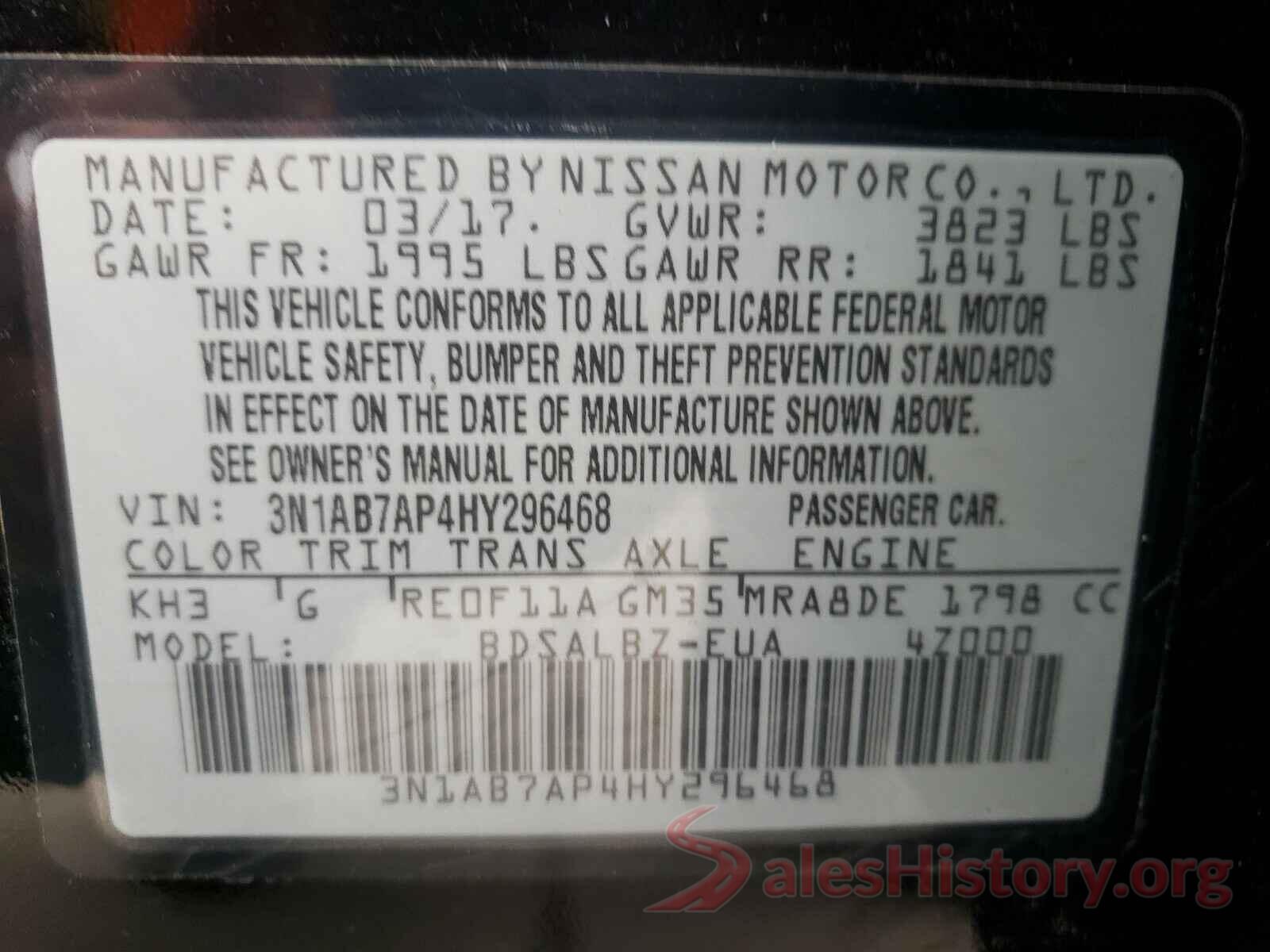 3N1AB7AP4HY296468 2017 NISSAN SENTRA