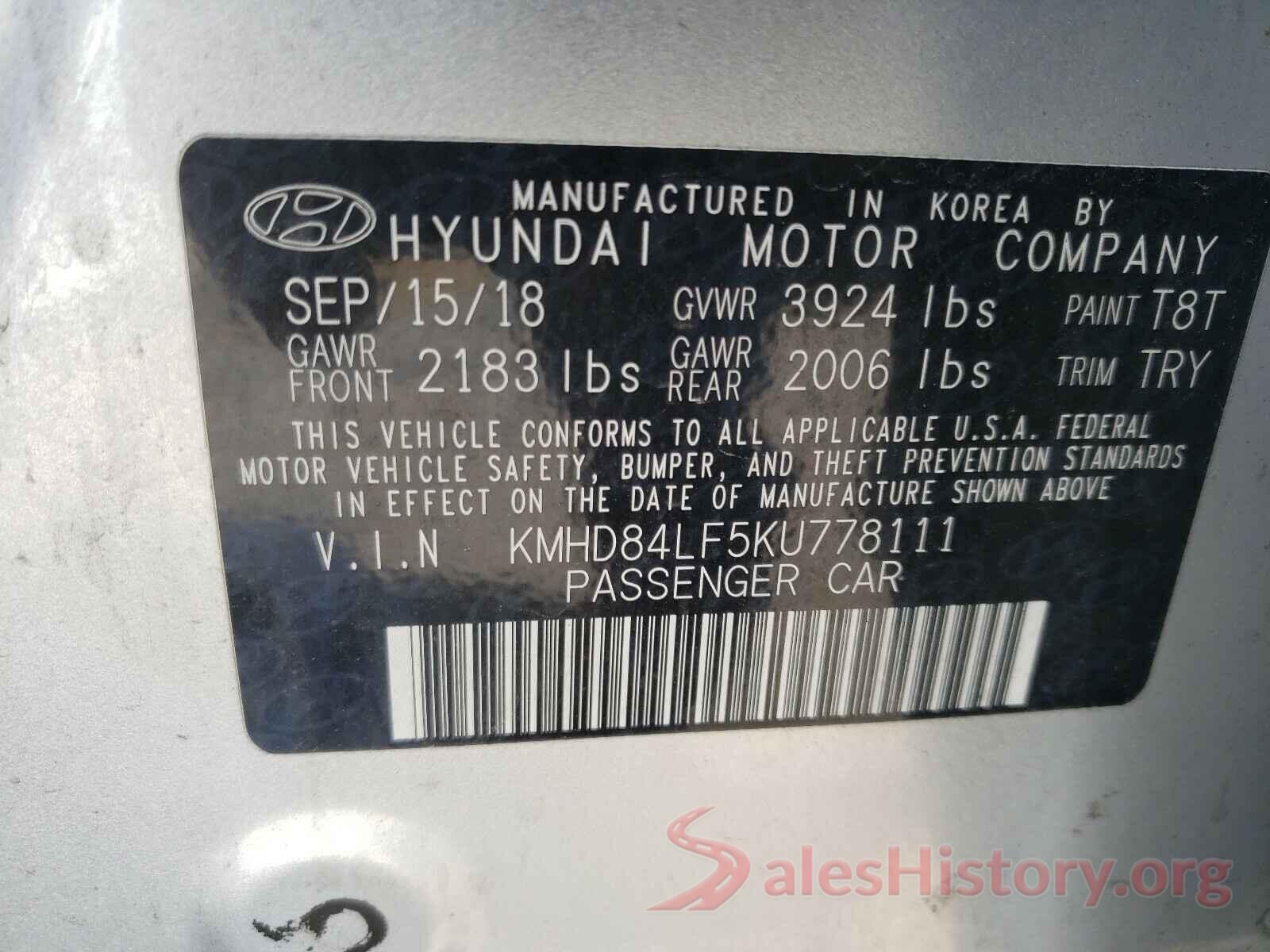 KMHD84LF5KU778111 2019 HYUNDAI ELANTRA