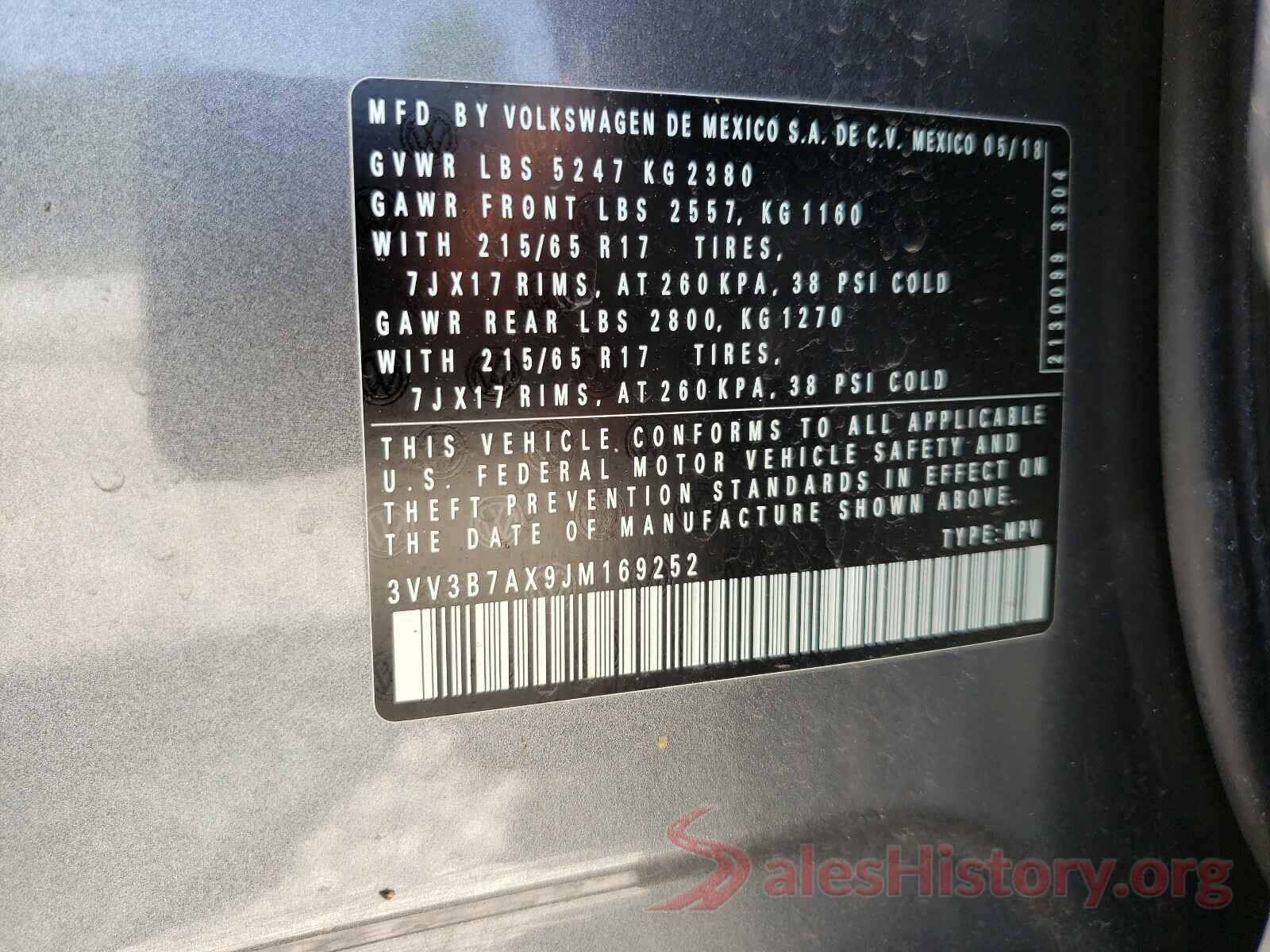 3VV3B7AX9JM169252 2018 VOLKSWAGEN TIGUAN