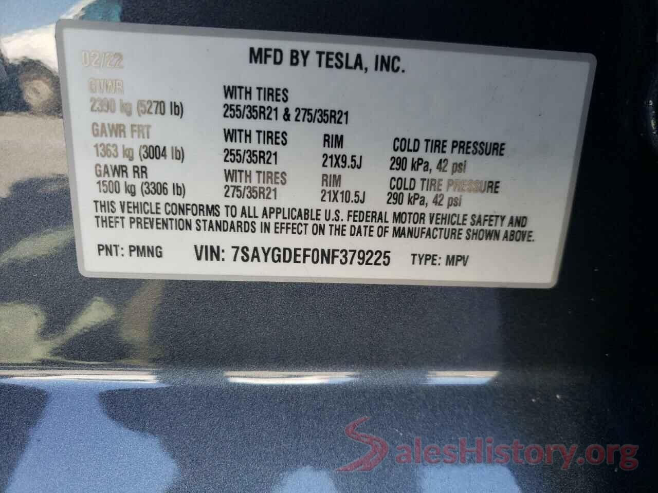 7SAYGDEF0NF379225 2022 TESLA MODEL Y