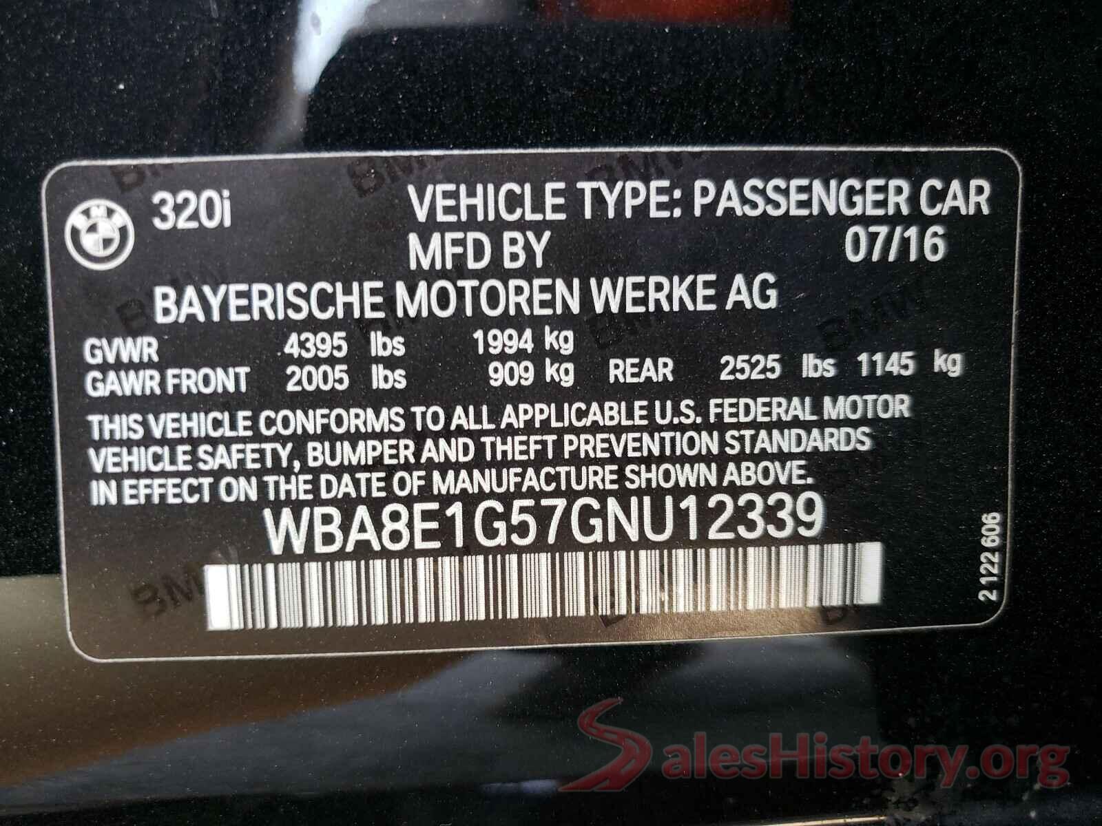 WBA8E1G57GNU12339 2016 BMW 3 SERIES