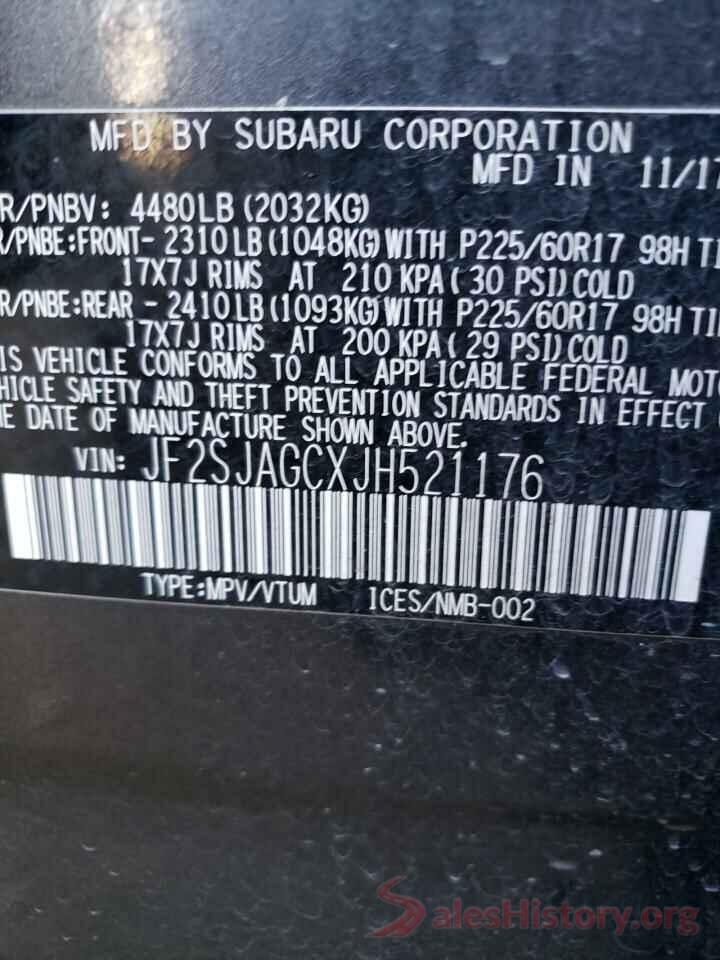 JF2SJAGCXJH521176 2018 SUBARU FORESTER