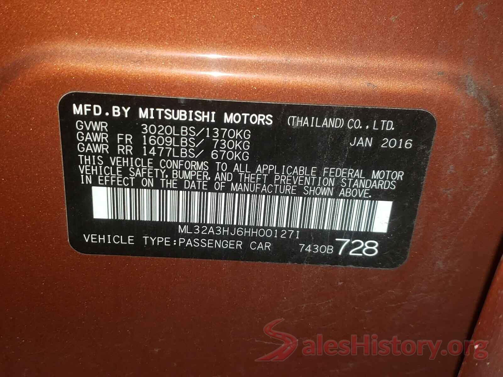 ML32A3HJ6HH001271 2017 MITSUBISHI MIRAGE