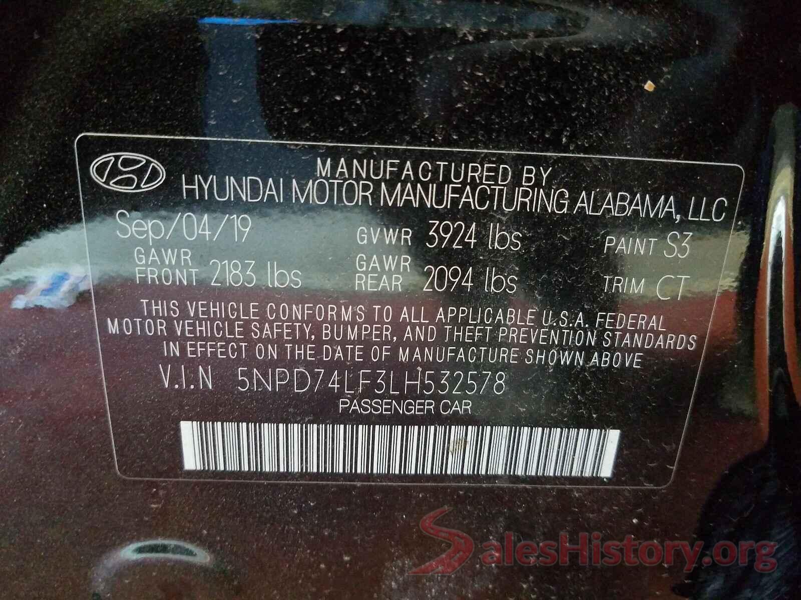 5NPD74LF3LH532578 2020 HYUNDAI ELANTRA