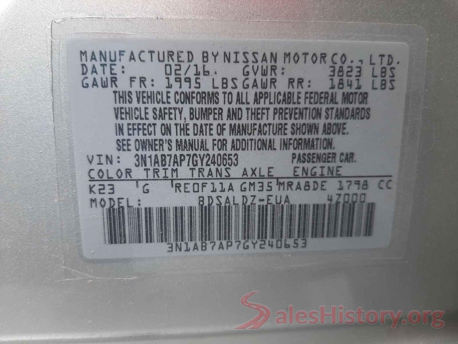 3N1AB7AP7GY240653 2016 NISSAN SENTRA