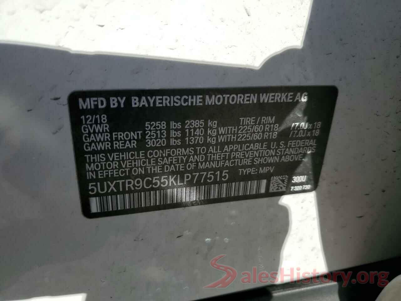 5UXTR9C55KLP77515 2019 BMW X3